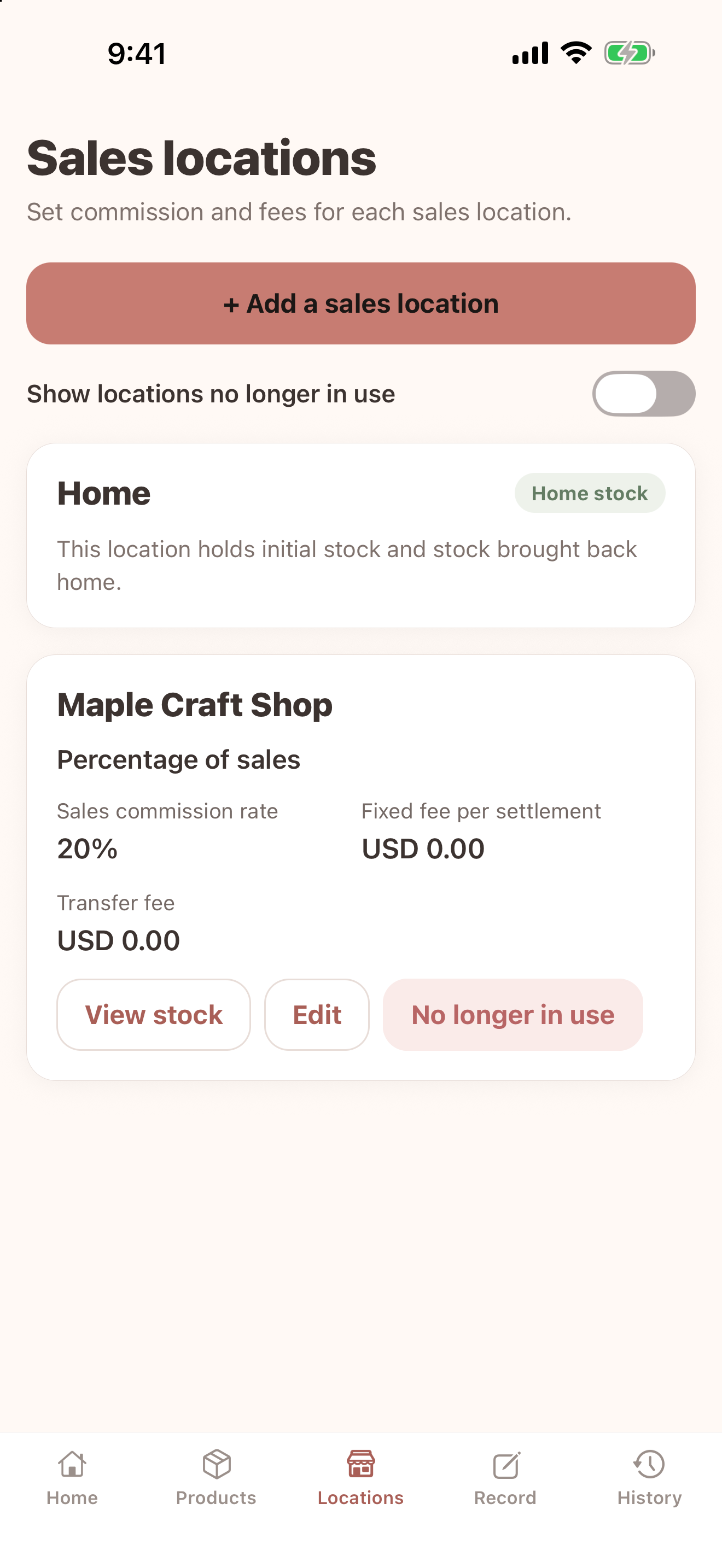 Sales locations and fees