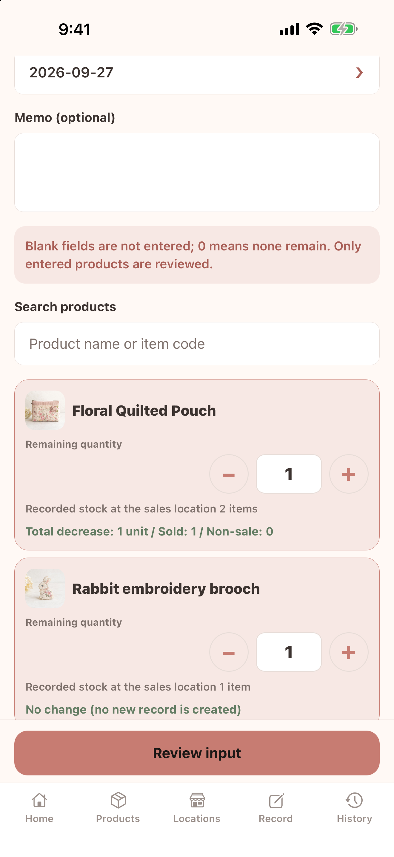 Record remaining stock and non-sale reductions